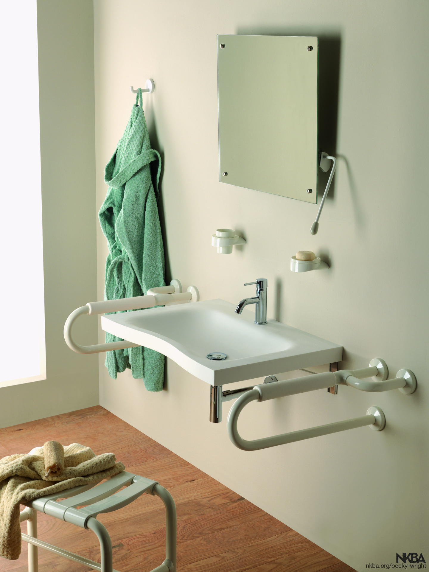 Ergonomic Sink, Tilting mirror and Contractor grab bars NKBA